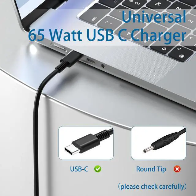 Alt view image 3 of 7 - USB-C 65W Wall Charger Power Adapter for Lenovo Laptop ThinkPad T14 T15 X1 X13 E15 T480s T490 Yoga 7i 9i Thinkbook 13s 14 15 16 Plus Chromebook C330 S330- PD 3.0,Slim,Light and Portable-Black