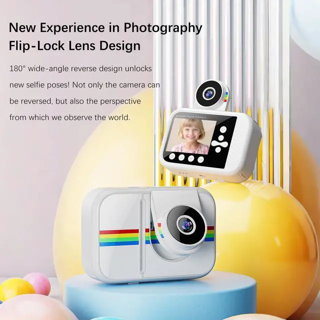 Alt view image 5 of 7 - Kids Camera Instant Print,Kids Digital Camera with 3 Color Print Paper,32GB & Mini Tripod,48MP & 1080P Video Christmas Birthday Gifts for Girls and Boys Age 3-12 (White)