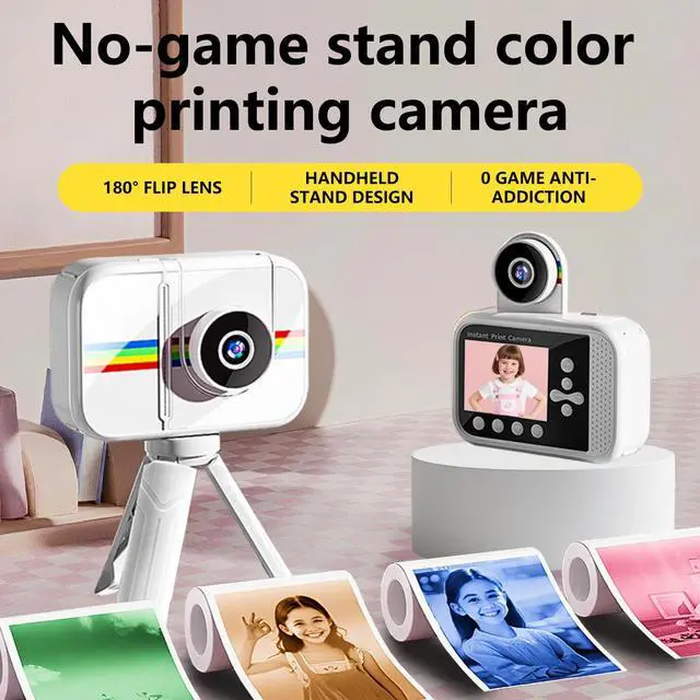 Alt view image 2 of 7 - Kids Camera Instant Print,Kids Digital Camera with 3 Color Print Paper,32GB & Mini Tripod,48MP & 1080P Video Christmas Birthday Gifts for Girls and Boys Age 3-12 (White)