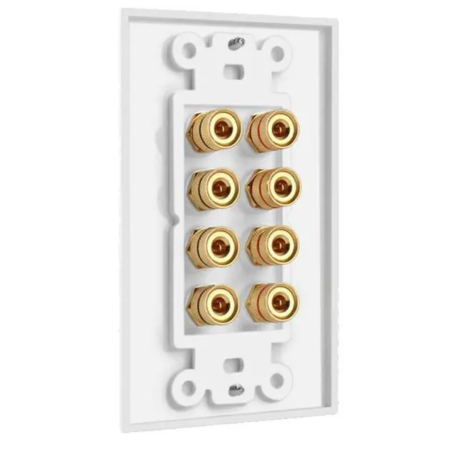 Alt view image 4 of 7 - 4 Speaker Wall Plate, Home Theater Wall Plate, Gold Plated Binding Posts, for Home Theater Setup