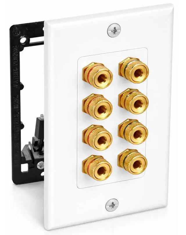 Alt view image 2 of 7 - 4 Speaker Wall Plate, Home Theater Wall Plate, Gold Plated Binding Posts, for Home Theater Setup