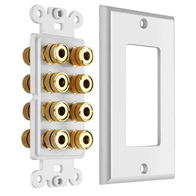 Alt view image 5 of 7 - 4 Speaker Wall Plate, Home Theater Wall Plate, Gold Plated Binding Posts, for Home Theater Setup