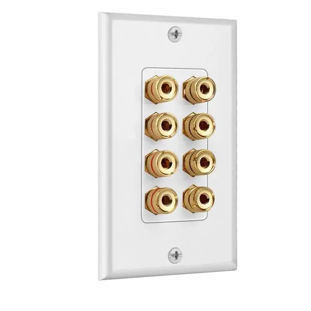 Alt view image 7 of 7 - 4 Speaker Wall Plate, Home Theater Wall Plate, Gold Plated Binding Posts, for Home Theater Setup