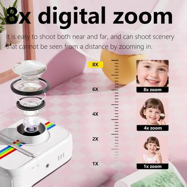 Alt view image 6 of 7 - Kids Camera Instant Print,Kids Digital Camera with 3 Color Print Paper,32GB & Mini Tripod,48MP & 1080P Video Christmas Birthday Gifts for Girls and Boys Age 3-12 (White)