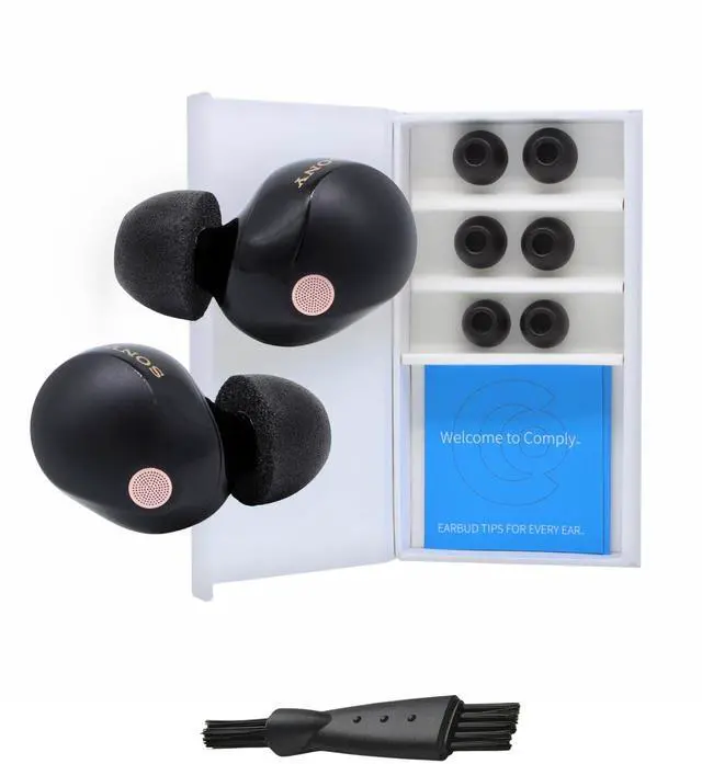 Main image of TrueGrip Premium Memory Foam Replacement Ear Tips, Black, Medium | 3 Pairs, for Sony True Wireless Earbuds, Enhanced Comfort, Secure Fit, Superior Noise Isolation, Cleaning Tool