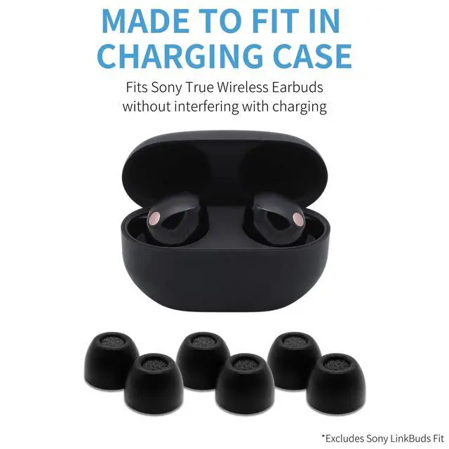 Alt view image 7 of 7 - TrueGrip Premium Memory Foam Replacement Ear Tips, Black, Medium | 3 Pairs, for Sony True Wireless Earbuds, Enhanced Comfort, Secure Fit, Superior Noise Isolation, Cleaning Tool