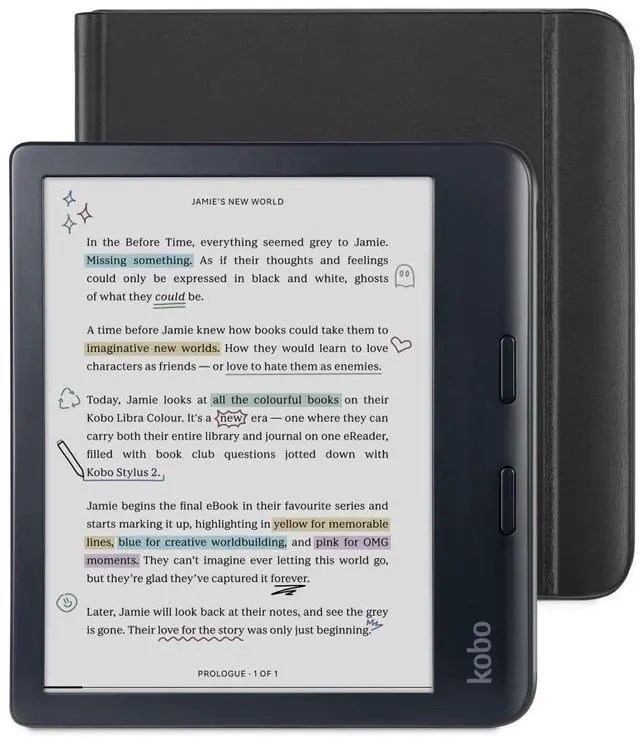 Main image of Libra Colour Black eReader & Black Notebook SleepCover Bundle | 7 Glare-Free Colour E Ink Kaleido 3 Display | Dark Mode Option | Waterproof | Built-in-2-Way Stand Cover