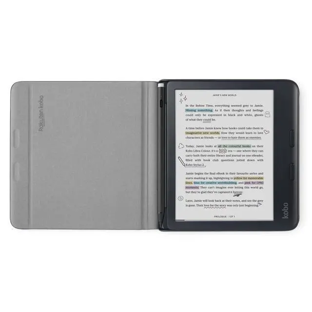 Alt view image 4 of 7 - Libra Colour Black eReader & Black Notebook SleepCover Bundle | 7 Glare-Free Colour E Ink Kaleido 3 Display | Dark Mode Option | Waterproof | Built-in-2-Way Stand Cover