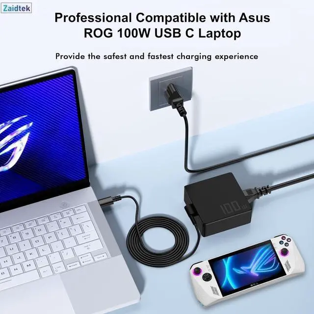 Alt view image 4 of 6 - 100W USB C Charger Compatible with Asus | Compatible with ROG Ally X Z1 Ally Dock ROG Flow X13 Z13 GV301 GV302 GZ301 ZenBook Duo Zephyrus G16 GU605 G14 GA403 Strix G18