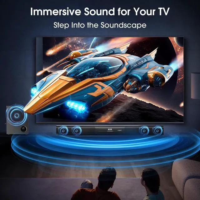 Alt view image 4 of 7 - 2.1 Channel Sound Bar with Wired Subwoofer, Dorby Audio 35in Detachable TV Soundbar, Bluetooth, HDMI-ARC, Optical, AUX, USB, FM, Coaxial Inputs for Home Theater