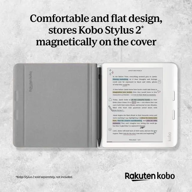 Alt view image 6 of 7 - Libra Colour Black eReader & Black Notebook SleepCover Bundle | 7 Glare-Free Colour E Ink Kaleido 3 Display | Dark Mode Option | Waterproof | Built-in-2-Way Stand Cover