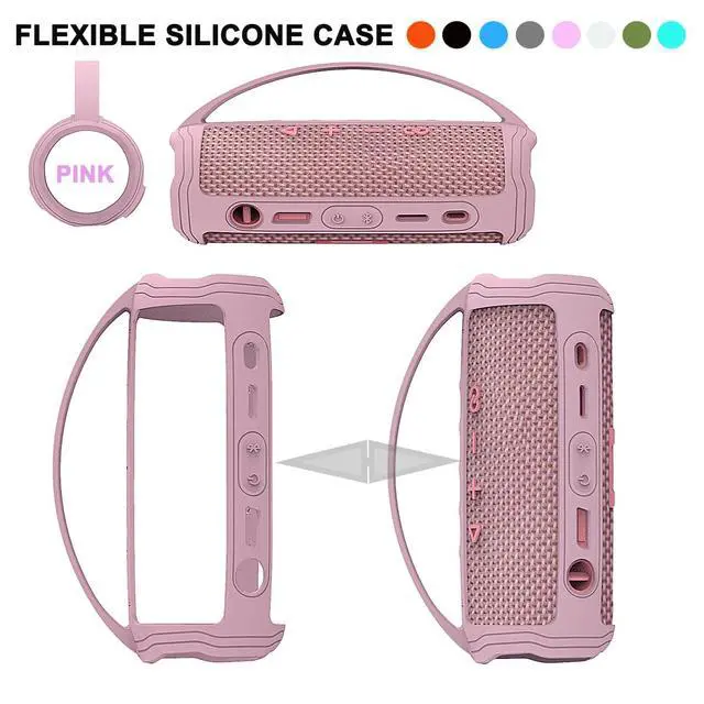 Alt view image 4 of 7 - Silicone Cover Case for JBL Flip 6 Portable Bluetooth Speaker | Protective Carrying Case for JBL Flip 6 Speaker Accessories, Soft Silicone Cover with Handle (Pink Case)
