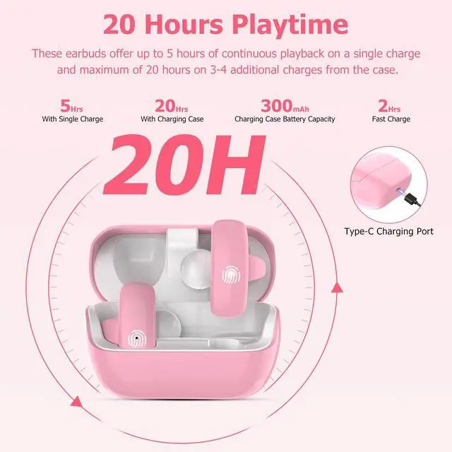 Alt view image 5 of 7 - Kids Wireless Earbuds, Open Ear Clip On Headphones for Teen, Pink | 85dB Volume Limit, 20 Hours Charging Case, Bluetooth 5.4, Built-in Mic, For Teens Child Girls Boys Home School Travel Sports