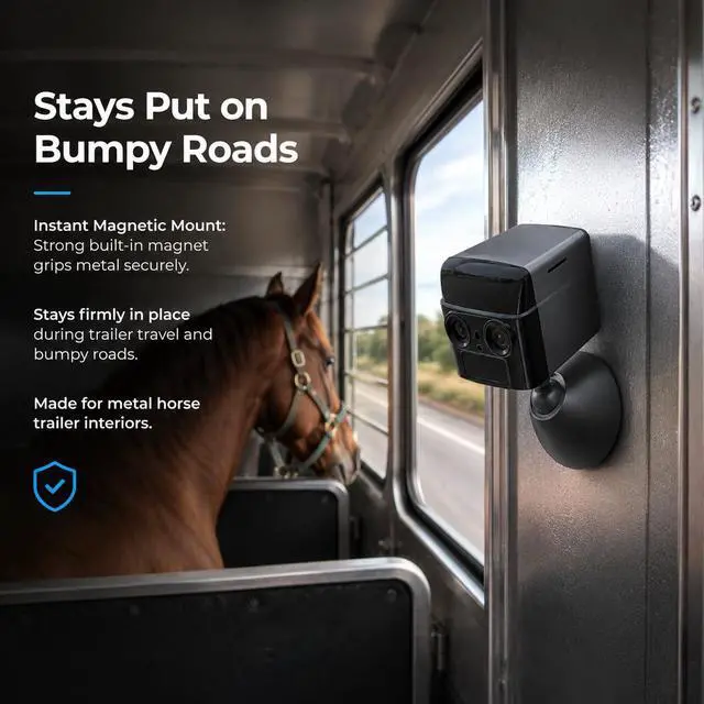 Alt view image 6 of 7 - NomadEye Wireless Horse Trailer Camera Live 4K Video to Your Phone with Night Vision, 2-Way Audio, 15H Battery, Magnetic Mount - No Trailer WiFi Needed - Compatible with iPhone & Android