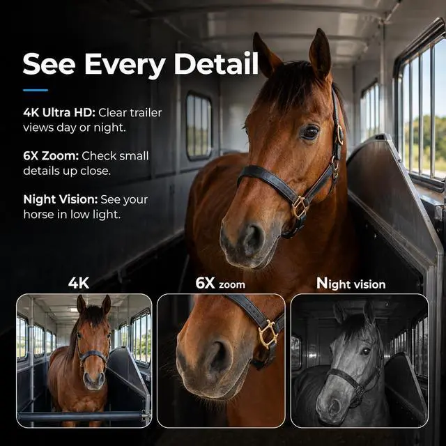 Alt view image 7 of 7 - NomadEye Wireless Horse Trailer Camera Live 4K Video to Your Phone with Night Vision, 2-Way Audio, 15H Battery, Magnetic Mount - No Trailer WiFi Needed - Compatible with iPhone & Android