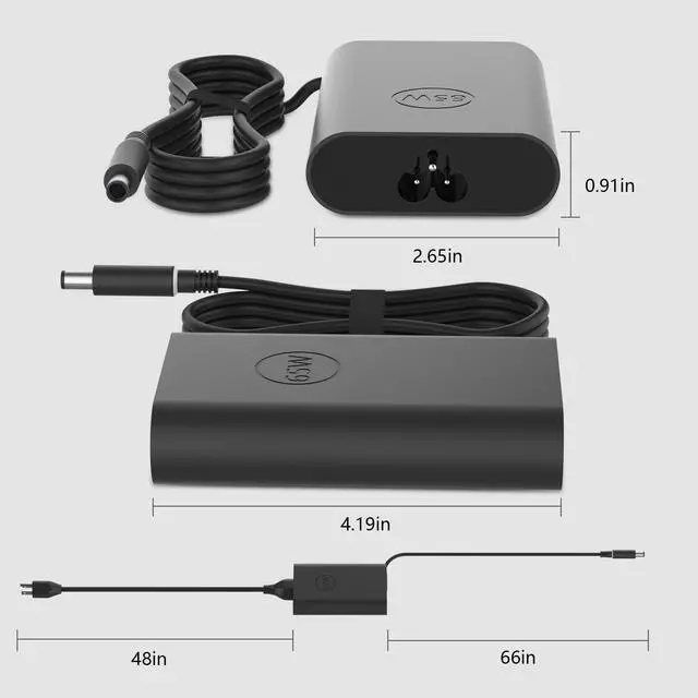 Alt view image 2 of 7 - 65W Laptop Charger Compatible with Dell Latitude 5410 7290 3140 3190 7390 5510 7480 7490 E7470 E7450 3350 3310 5480 5490 7280 7400 5510 E5570 E5470 19.5V 3.34A Round 7.4mm Barrel Adapter Power Cord