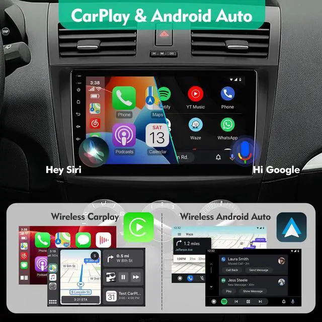 Alt view image 3 of 6 - 9-Inch IPS Touchscreen Android 10 Car Stereo for Mazda 3 2010-2013 with Wireless CarPlay & Android Auto 2+32GB Car Radio, Support GPS, WiFi, Bluetooth, FM Radio, Backup Camera, SWC, Dual USB, AUX-in