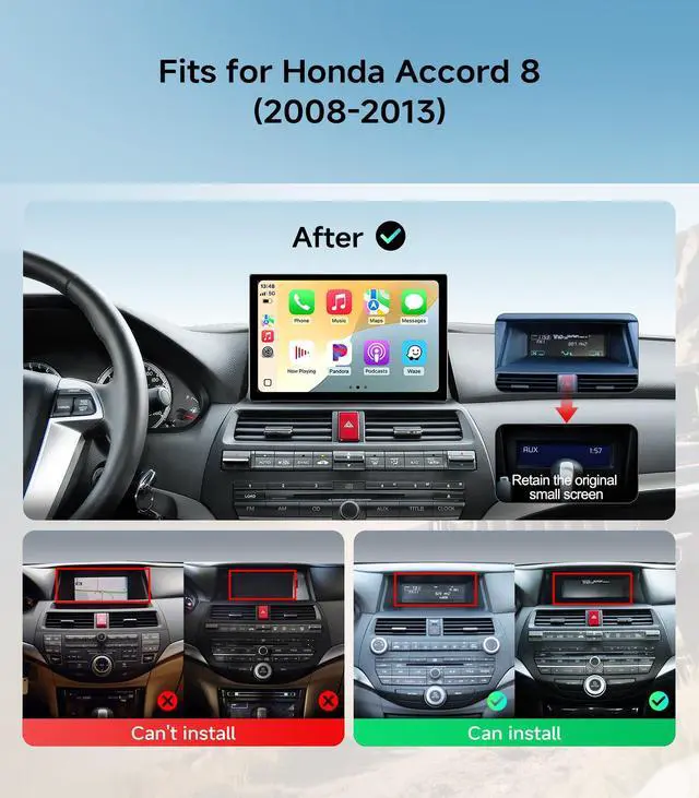 Alt view image 2 of 7 - 11.5" Car Radio for Honda Accord 2008-2013, Wireless CarPlay Android Auto | IPS HD Stereo touchscreen, 64G storage, 5G WiFi GPS navigation, phone link, Bluetooth FM AM SWC, 1080P backup camera