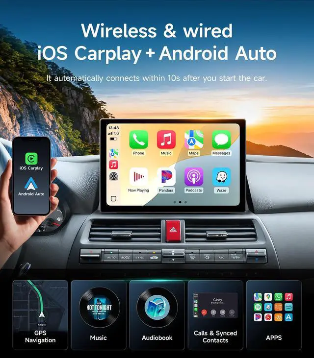 Alt view image 3 of 7 - 11.5" Car Radio for Honda Accord 2008-2013, Wireless CarPlay Android Auto | IPS HD Stereo touchscreen, 64G storage, 5G WiFi GPS navigation, phone link, Bluetooth FM AM SWC, 1080P backup camera