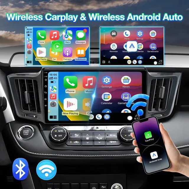 Alt view image 2 of 7 - Car Stereo Radio Compatible with Toyota RAV4 2013 2014 2015 2016 2017 2018, Android 13 Head Unit,IPS Touch Screen/WiFi/Bluetooth/Wireless Carplay Android Auto/GPS/Mirror Link/AHD Rear Camera(10 Inch)