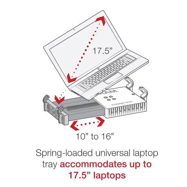 Alt view image 5 of 5 - Tough-Tray Universal Laptop Tray for 10"-16" Laptops | Spring-loaded tray with adjustable side arms for custom laptop fit and secure retention