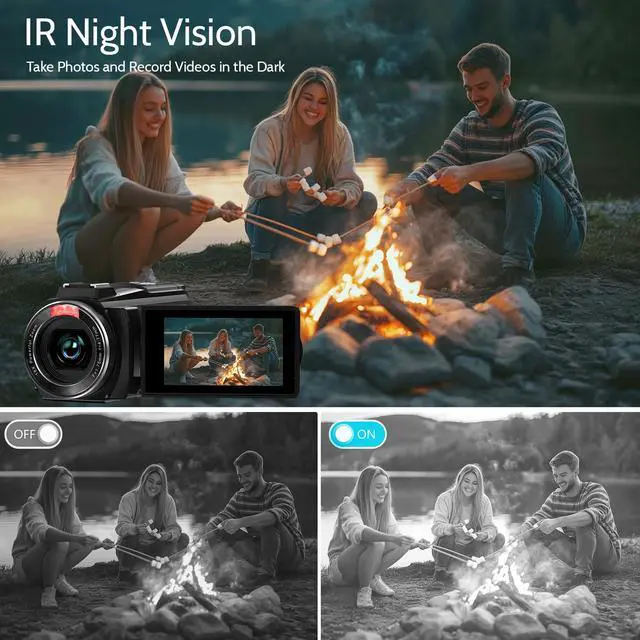 Alt view image 3 of 7 - Video Camera 8K Camcorder, 64MP IR Night Vision Vlogging Camera for YouTube | WiFi, 18X Digital Zoom, 3.0 Inch Touch Screen, Microphone, Lens Hood, 64GB SD Card, Remote Control, 4500mAh Battery