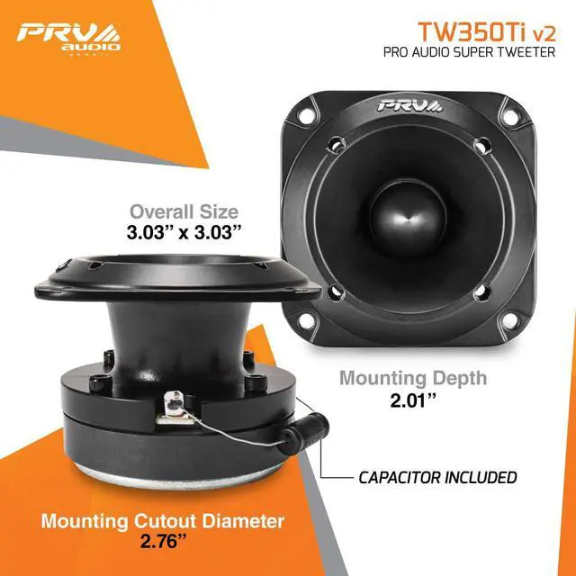 Alt view image 3 of 5 - Car Audio Tweeters TW350Ti v2 240 Watts Titanium Bullet Tweeters Pair 3 Inch PRO Audio Compact Design, 8 Ohm, High Output Easy to Mount High Frequency Speakers