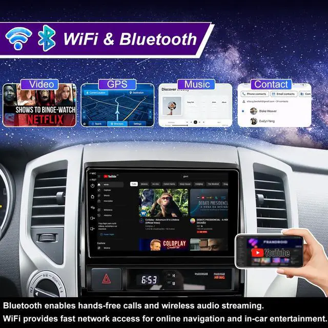 Alt view image 4 of 7 - 5GWiFi Android 15 Upgrade Car Radio for Toyota Tacoma radio 2005-2015 9inch Touch Screen Car Stereo Replacement Head Unit Apple Wireless Carplay Android Auto GPS Navigation FM Bluetooth DSP SWC Camera