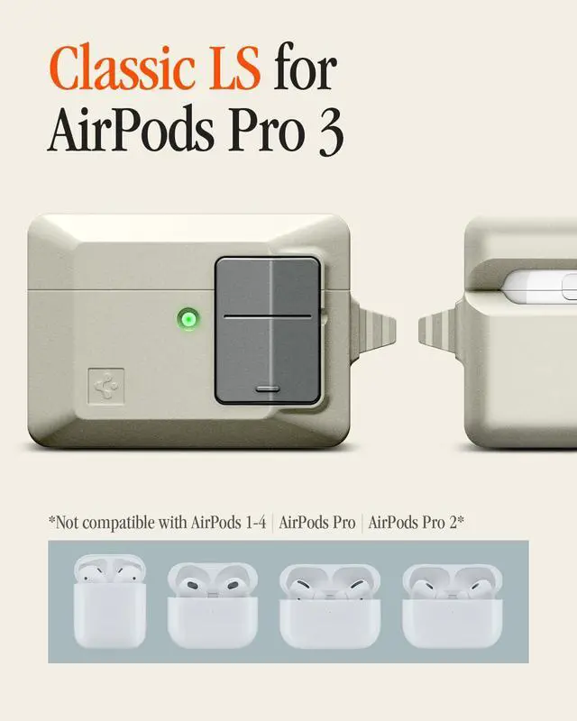 Alt view image 2 of 7 - Classic LS Designed for AirPods Pro 3 Case (2025) with Lock | Classic Macintosh Mouse Inspired Design, Secure Locking Clip, Lanyard Included - Stone
