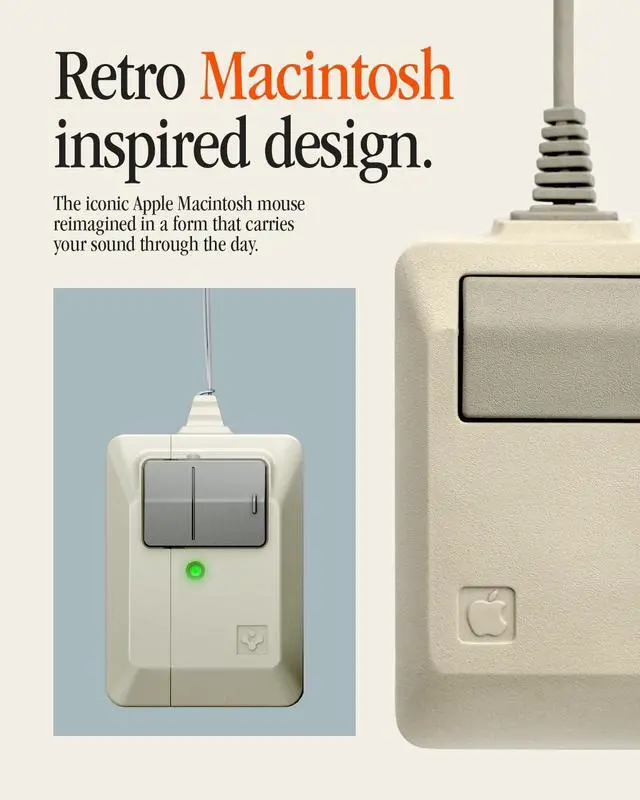 Alt view image 4 of 7 - Classic LS Designed for AirPods Pro 3 Case (2025) with Lock | Classic Macintosh Mouse Inspired Design, Secure Locking Clip, Lanyard Included - Stone