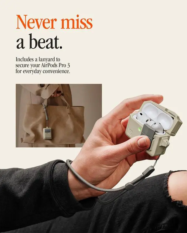 Alt view image 6 of 7 - Classic LS Designed for AirPods Pro 3 Case (2025) with Lock | Classic Macintosh Mouse Inspired Design, Secure Locking Clip, Lanyard Included - Stone