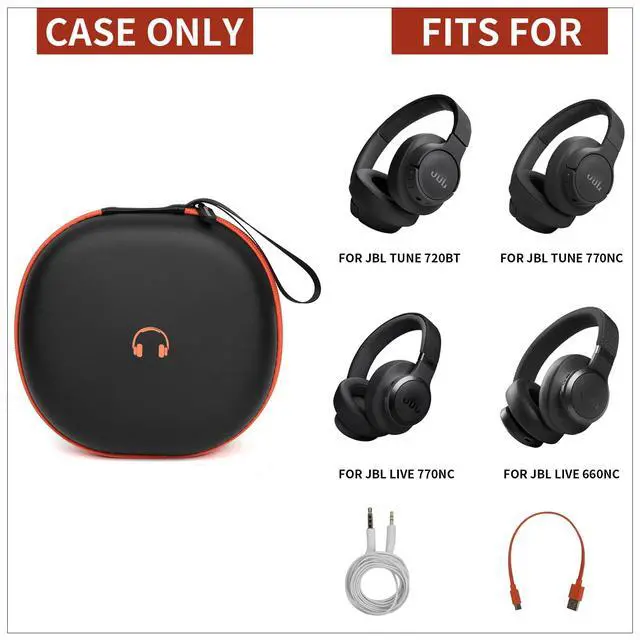 Alt view image 2 of 7 - Headphone Case for JBL Tune 770NCfor JBL Live, 770NC, 660NC, 650B | Adjustable Divider, Cable Space and Carry Handle for Commuting, Gym and Travel, Students and Music Lovers, Case Only - Black