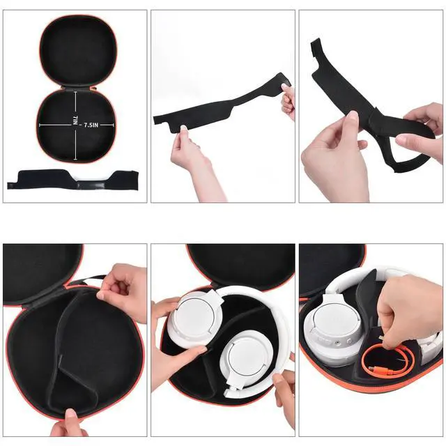 Alt view image 3 of 7 - Headphone Case for JBL Tune 770NCfor JBL Live, 770NC, 660NC, 650B | Adjustable Divider, Cable Space and Carry Handle for Commuting, Gym and Travel, Students and Music Lovers, Case Only - Black