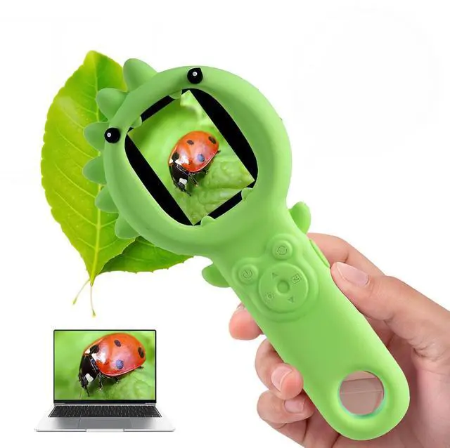 Main image of Kids Microscope, 500X Microscope for Kids, Dual Camera, Green | Dinosaur design, 500X zoom, dual cameras and autofocus; rechargeable handheld microscope makes STEM discovery fun anywhere