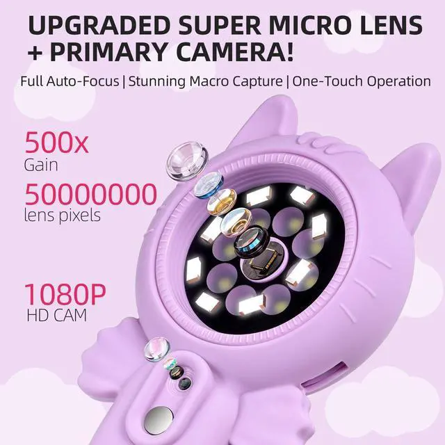 Alt view image 3 of 6 - Kids Microscope, 500X Microscope for Kids, Dual Camera, Green | Dinosaur design, 500X zoom, dual cameras and autofocus; rechargeable handheld microscope makes STEM discovery fun anywhere