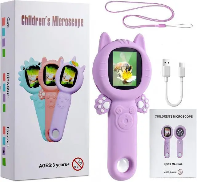 Alt view image 4 of 6 - Kids Microscope, 500X Microscope for Kids, Dual Camera, Green | Dinosaur design, 500X zoom, dual cameras and autofocus; rechargeable handheld microscope makes STEM discovery fun anywhere