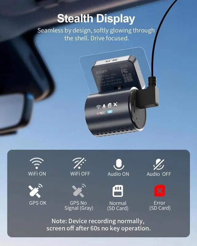 Alt view image 3 of 7 - 4K Mini Dash Cam Front, Stealth Display, Voice Control, Wi-Fi 6 & GPS | 2K HDR, Super Night Vision Car Camera, APP Control, G-Sensor, Loop Recording, 24/7 Parking Mode, Support Max 256GB