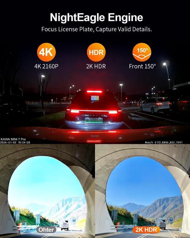 Alt view image 4 of 7 - 4K Mini Dash Cam Front, Stealth Display, Voice Control, Wi-Fi 6 & GPS | 2K HDR, Super Night Vision Car Camera, APP Control, G-Sensor, Loop Recording, 24/7 Parking Mode, Support Max 256GB