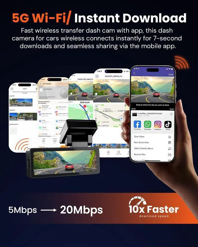 Alt view image 6 of 7 - TD3 4K+2K Dash Cam with App, Camera for Car Front and Back with 5G WiFi & GPS, Free 64GB Card, Night Vision Dashcam Front Cameras 24/7 Recording When Car is Off, Security Camera for Cars