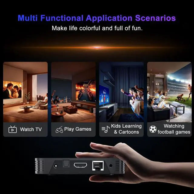 Alt view image 4 of 7 - Android 14.0 TV Box 4GB RAM 64GB ROM, Quad-Core Processor,Mini Keyboard | 4K UHD 60Hz HDR Media Player, Dual Band 2.4G/5G WiFi 6 Bluetooth, USB 3.0 HDMI LAN H.265 Decoding Smart Streaming Box