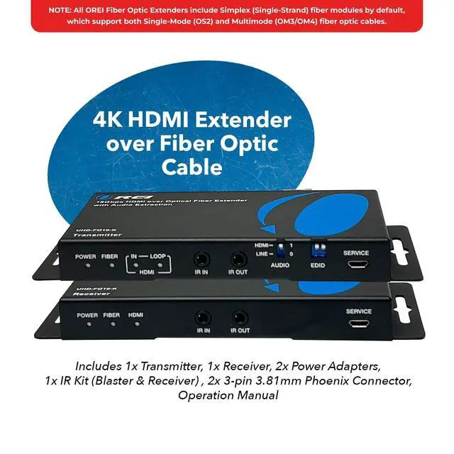 Alt view image 2 of 7 - 4K HDMI Over Fiber Optic Extender Up to 10KM 2-Way IR RS-232 DVI 1.0 | HDMI Fiber 4K, Fiber Optic HDMI Extender 18Gbps, HDCP 2.2, Audio Embedding/Extraction, HDMI Loop Out, EDID