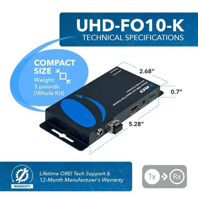 Alt view image 5 of 7 - 4K HDMI Over Fiber Optic Extender Up to 10KM 2-Way IR RS-232 DVI 1.0 | HDMI Fiber 4K, Fiber Optic HDMI Extender 18Gbps, HDCP 2.2, Audio Embedding/Extraction, HDMI Loop Out, EDID