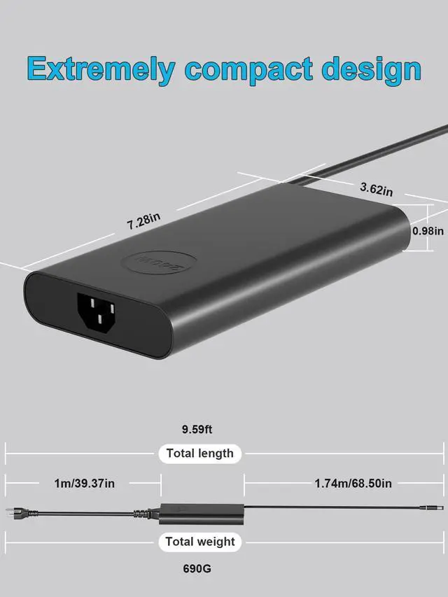Alt view image 4 of 7 - New 240W Gan Slim Style AC Charger for Dell Alienware x17 x16 x15 M17 M17x M15 M14x 17 15 Precision 7780 7770 7670 7680 7550 7560 G16 G15 G7 G5 5521 5535 5530 7620 Gaming Laptop LA240PM200