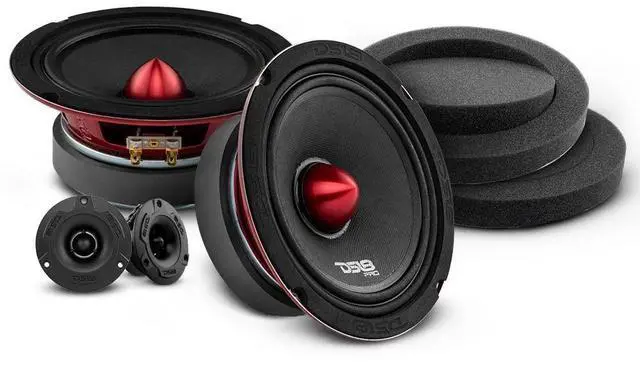 Main image of PRO-X6.4BMPK with DSFR6 Mid and High Complete Speaker/Tweeter Package with Pair of Car Foam Fast Rings - Door Speakers for Car of Truck Stereo Radio Sound System w Sound Enhancing Speaker Baffle