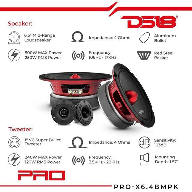 Alt view image 3 of 6 - PRO-X6.4BMPK with DSFR6 Mid and High Complete Speaker/Tweeter Package with Pair of Car Foam Fast Rings - Door Speakers for Car of Truck Stereo Radio Sound System w Sound Enhancing Speaker Baffle