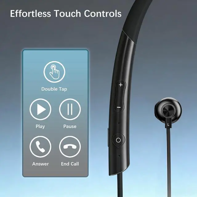Alt view image 6 of 6 - Neckband Bluetooth Earbuds with Mic Hybrid Active Noise Cancelling, 36H Playtime, IPX6 Waterproof, Comfortable Magnetic Sport Headphones for Running, Work, Travel Black