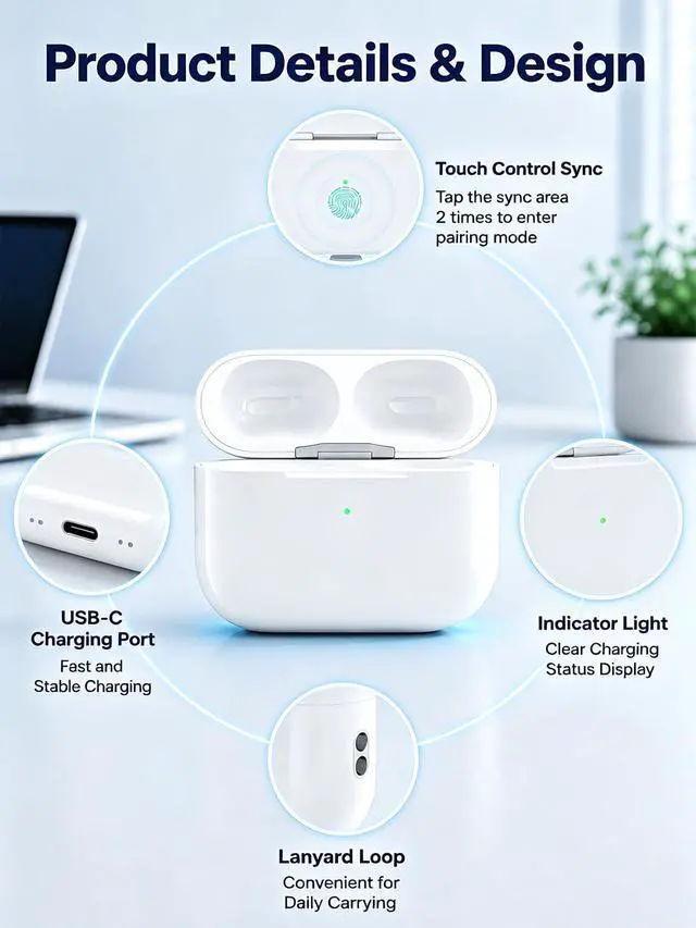 Alt view image 5 of 5 - Replacement Charging Case for AirPods Pro 3rd Generation, Only Compatible with AirPods Pro 3rd Gen, Type-C Charging & Wireless, Touch-Control Pairing, Earbuds Not Included