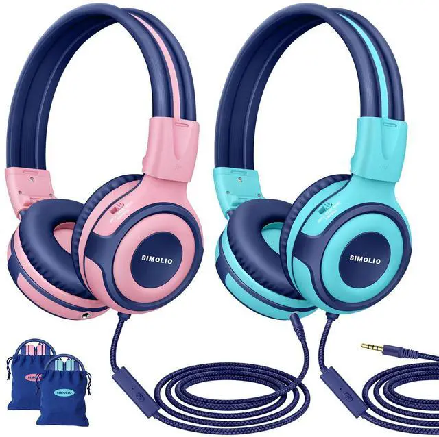 Main image of Manyshare Series-2 Pack Wired Headphones for School with Share Port, 75/85/94dB Volume Limit, Kids Headphones w/Cord & Mic for Tablet iPad PC, Foldable Headsets for Travel Plane Boys Girls