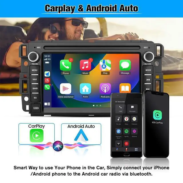 Alt view image 4 of 7 - Car Stereo for Chevy Silverado GMC Sierra Yukon Tahoe Buick | Touch Screen Silverado Radio 2007-2013, Carplay Android Auto, Bluetooth, AM FM, GPS Navigation - 2G Ram 32G ROM