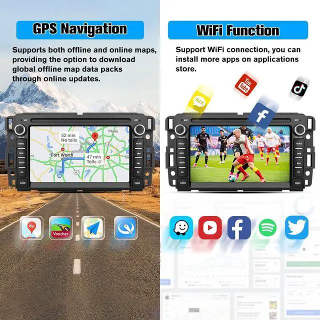 Alt view image 5 of 7 - Car Stereo for Chevy Silverado GMC Sierra Yukon Tahoe Buick | Touch Screen Silverado Radio 2007-2013, Carplay Android Auto, Bluetooth, AM FM, GPS Navigation - 2G Ram 32G ROM
